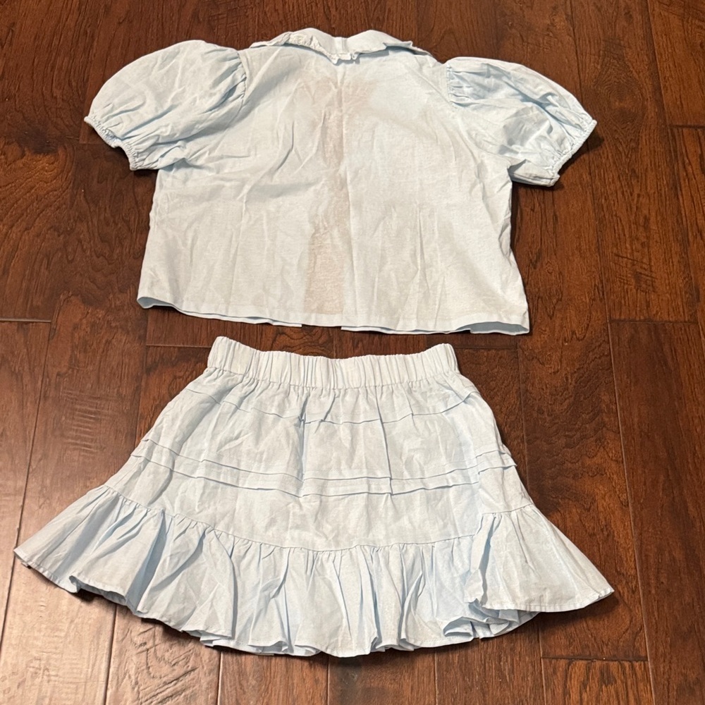 Mable Quinby Lace Collar Blouse and Skirt Set Light Blue - Picture 8 of 8
